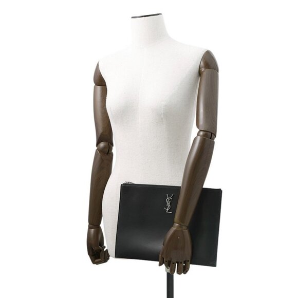 SAINT LAURENT PARIS Monogram Zip Tablet Holder Leather Black 4 - Picture 1 of 16